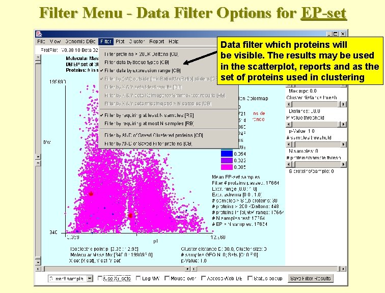 Filter Menu - Data Filter Options for EP-set Data filter which proteins will be