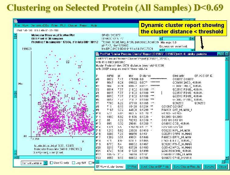 Clustering on Selected Protein (All Samples) D<0. 69 Dynamic cluster report showing the cluster
