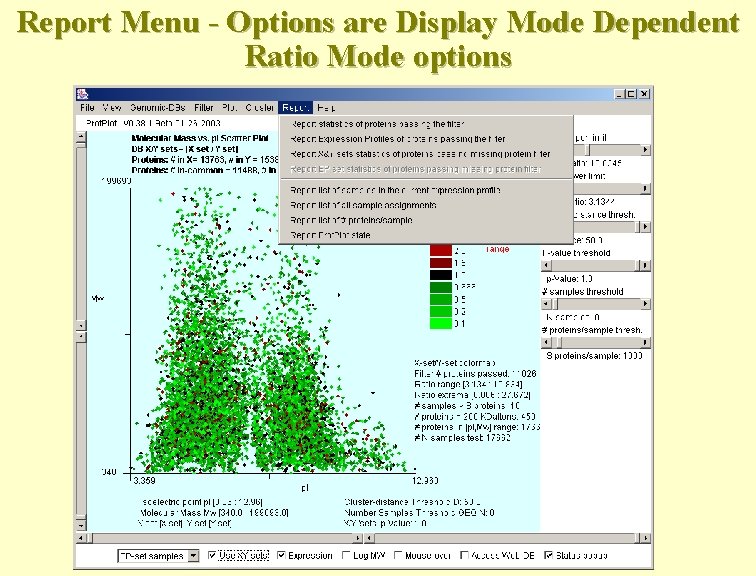 Report Menu - Options are Display Mode Dependent Ratio Mode options 