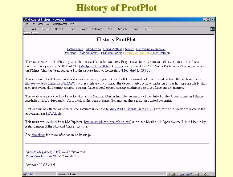History of Prot. Plot 