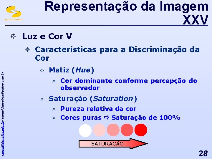 Representação da Imagem XXV DSC/CCT/UFCG ° Luz e Cor V rangel@dsc. ufcg. edu. br/