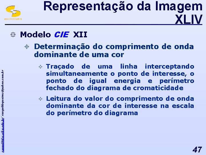 Representação da Imagem XLIV DSC/CCT/UFCG ° Modelo CIE XII rangel@dsc. ufcg. edu. br/ rangeldequeiroz@yahoo.