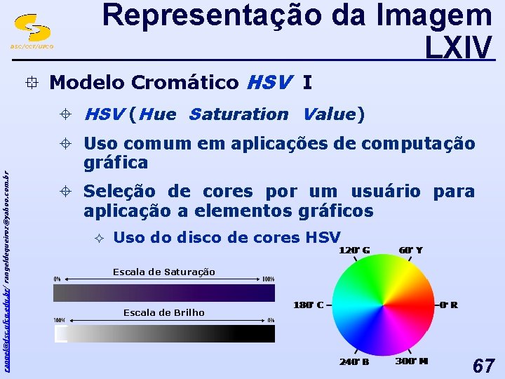 DSC/CCT/UFCG Representação da Imagem LXIV ° Modelo Cromático HSV I rangel@dsc. ufcg. edu. br/