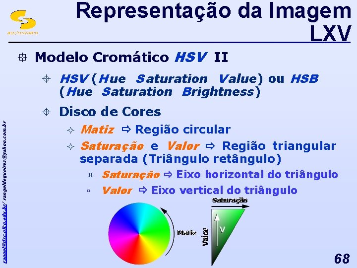 DSC/CCT/UFCG Representação da Imagem LXV ° Modelo Cromático HSV II rangel@dsc. ufcg. edu. br/