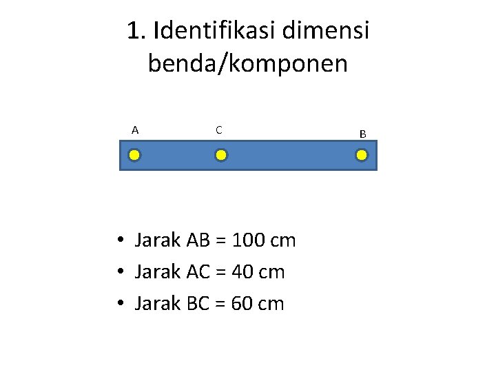 1. Identifikasi dimensi benda/komponen A C • Jarak AB = 100 cm • Jarak