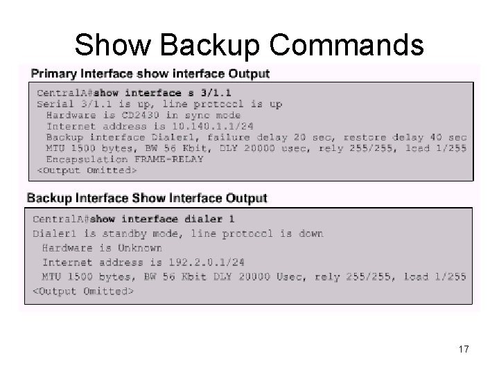 Show Backup Commands 17 