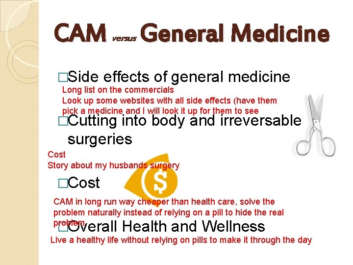 CAM �Side versus General Medicine effects of general medicine Long list on the commercials