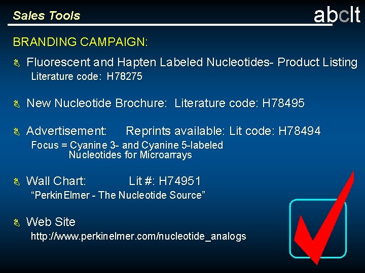 abclt Sales Tools BRANDING CAMPAIGN: B Fluorescent and Hapten Labeled Nucleotides- Product Listing Literature