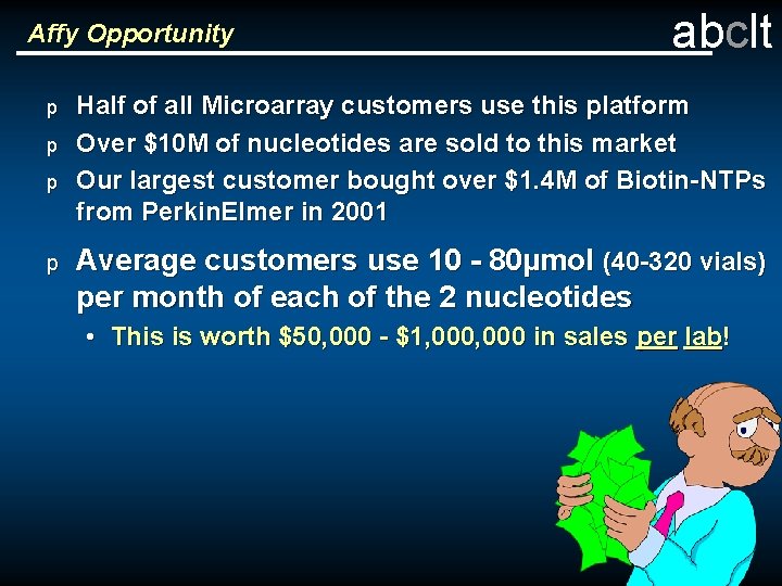 Affy Opportunity p p abclt Half of all Microarray customers use this platform Over