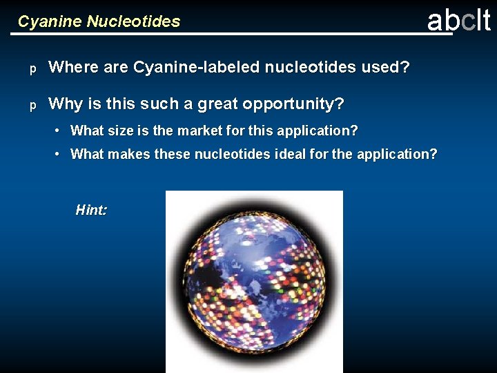 Cyanine Nucleotides p Where are Cyanine-labeled nucleotides used? p Why is this such a
