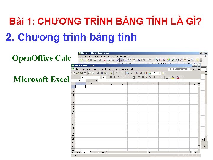 Bài 1: CHƯƠNG TRÌNH BẢNG TÍNH LÀ GÌ? 2. Chương trình bảng tính Open.