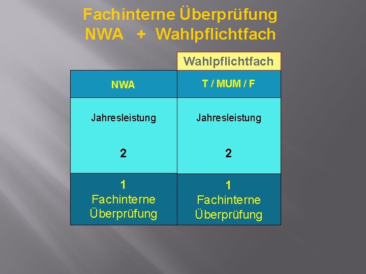 Fachinterne Überprüfung NWA + Wahlpflichtfach NWA T / MUM / F Jahresleistung 2 2