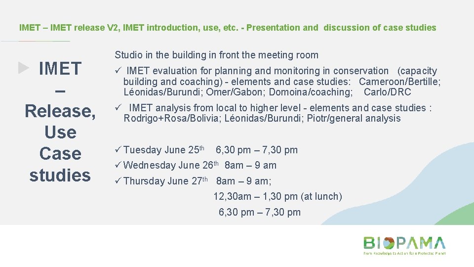 IMET – IMET release V 2, IMET introduction, use, etc. - Presentation and discussion
