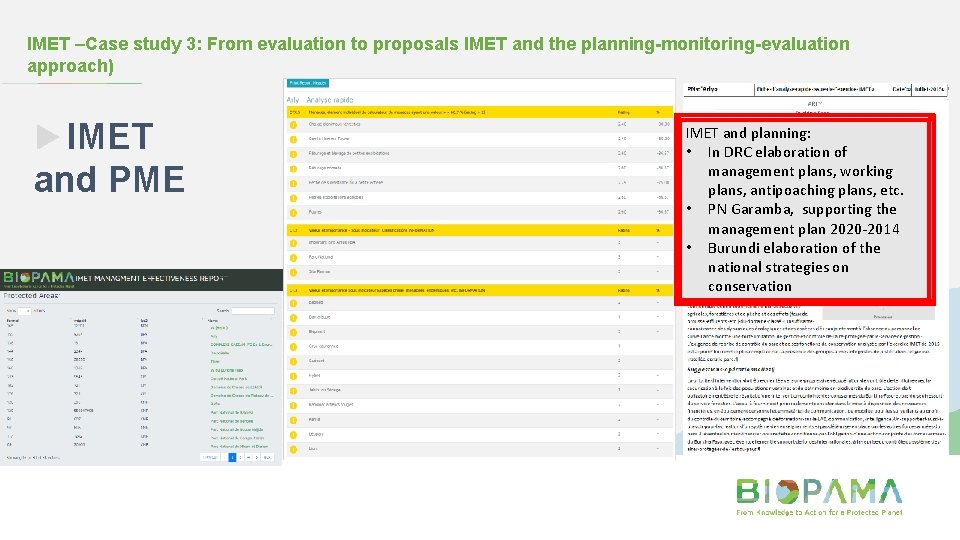 IMET –Case study 3: From evaluation to proposals IMET and the planning-monitoring-evaluation approach) IMET