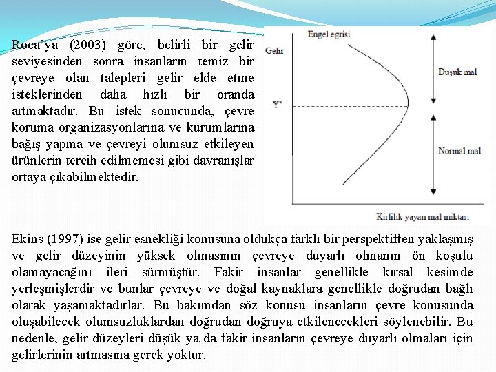 Roca’ya (2003) göre, belirli bir gelir seviyesinden sonra insanların temiz bir çevreye olan talepleri