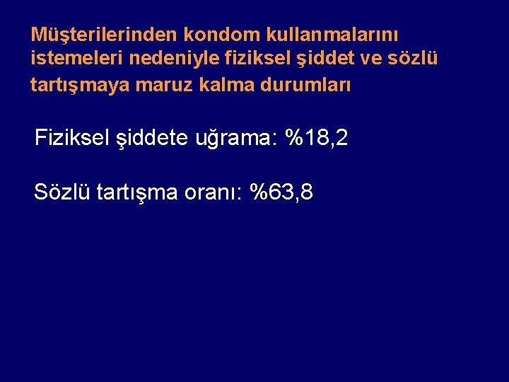 Müşterilerinden kondom kullanmalarını istemeleri nedeniyle fiziksel şiddet ve sözlü tartışmaya maruz kalma durumları Fiziksel