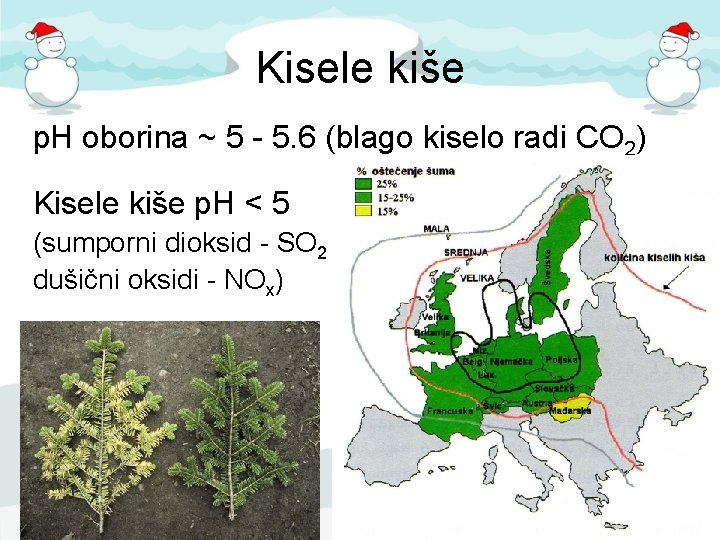 Kisele kiše p. H oborina ~ 5 - 5. 6 (blago kiselo radi CO