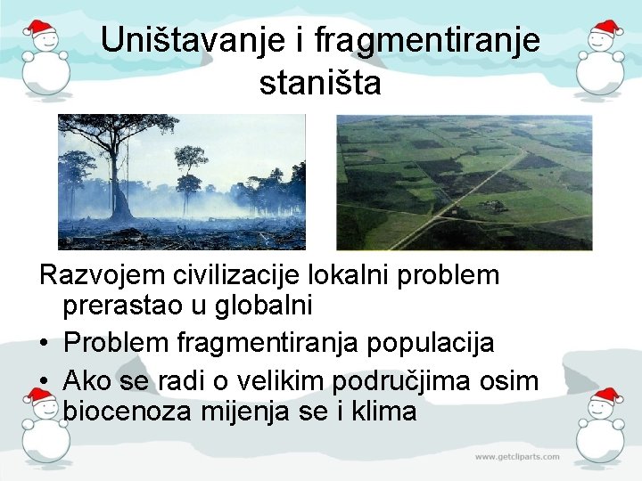 Uništavanje i fragmentiranje staništa Razvojem civilizacije lokalni problem prerastao u globalni • Problem fragmentiranja