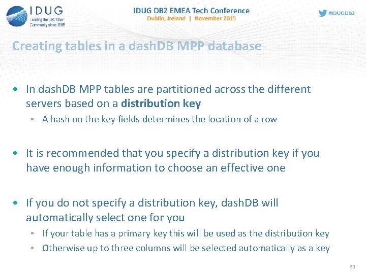 Creating tables in a dash. DB MPP database • In dash. DB MPP tables