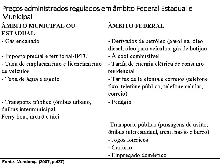 Preços administrados regulados em âmbito Federal Estadual e Municipal MBITO MUNICIPAL OU ESTADUAL -