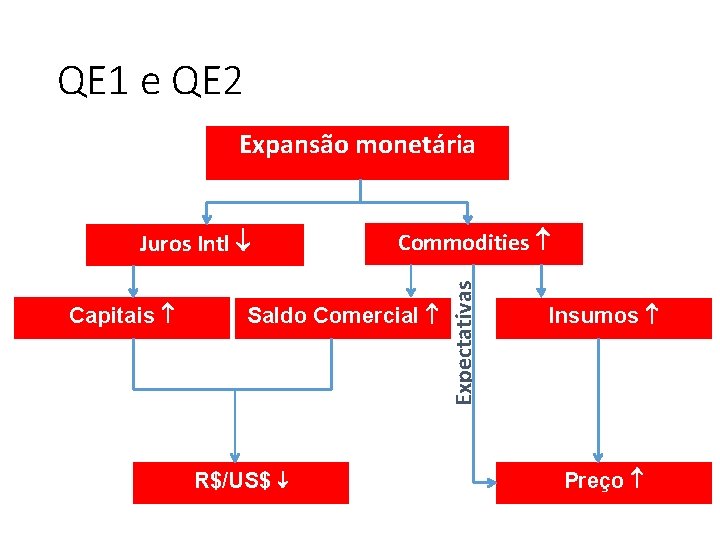 QE 1 e QE 2 Expansão monetária Capitais Commodities Saldo Comercial R$/US$ Expectativas Juros