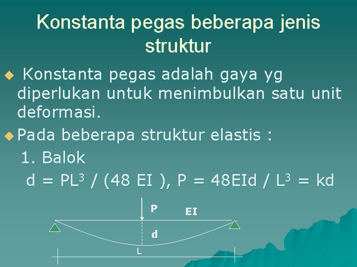 Konstanta pegas beberapa jenis struktur Konstanta pegas adalah gaya yg diperlukan untuk menimbulkan satu