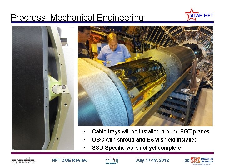 Progress: Mechanical Engineering • • • HFT DOE Review Cable trays will be installed