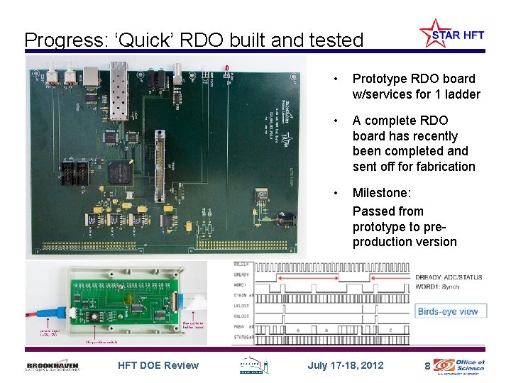Progress: ‘Quick’ RDO built and tested HFT DOE Review • Prototype RDO board w/services
