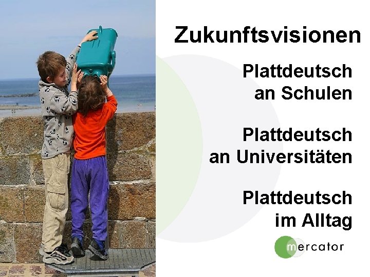 Zukunftsvisionen Plattdeutsch an Schulen Plattdeutsch an Universitäten Plattdeutsch im Alltag Zukunftsvisionen Plattdeutsch an Schulen Plattdeutsch an Universitäten Plattdeutsch im Alltag
