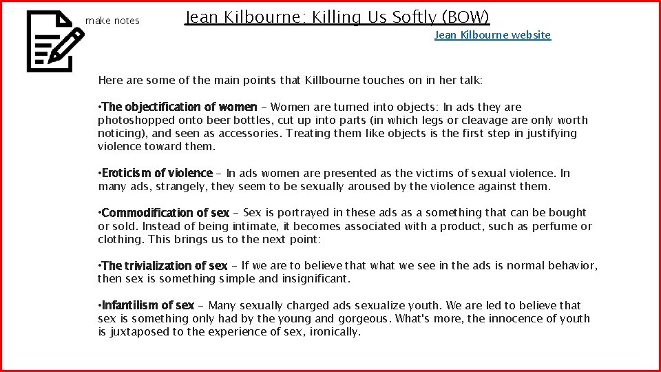 Jean Kilbourne Killing Us Softly BOW Spend 10
