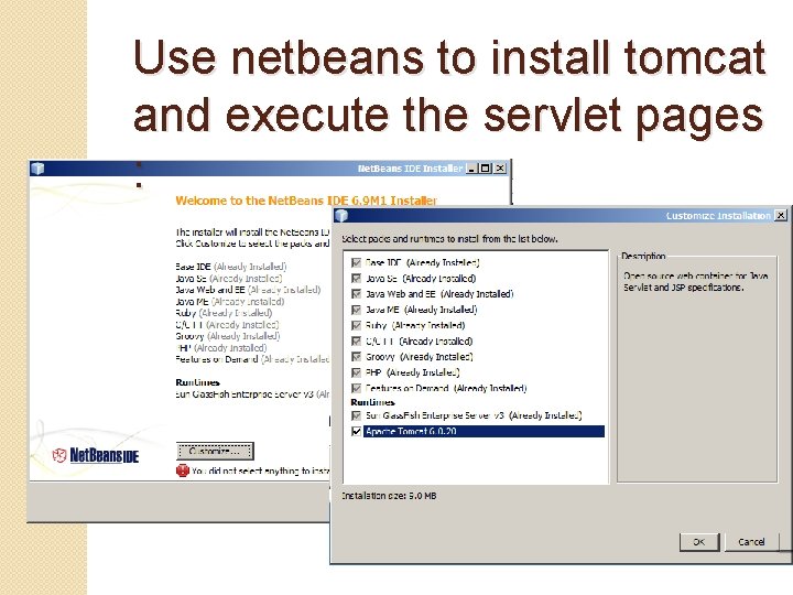 Use netbeans to install tomcat and execute the servlet pages : 