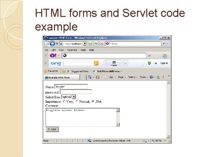 HTML forms and Servlet code example 