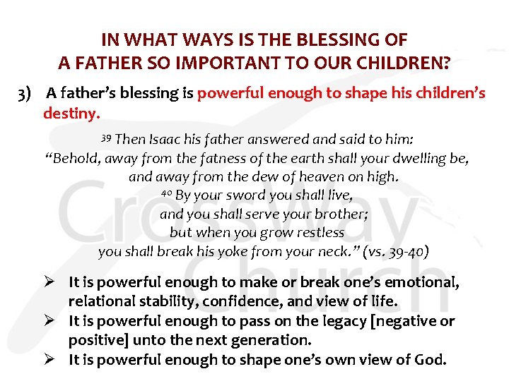 IN WHAT WAYS IS THE BLESSING OF A FATHER SO IMPORTANT TO OUR CHILDREN?