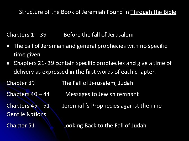 Structure of the Book of Jeremiah Found in Through the Bible Chapters 1 –