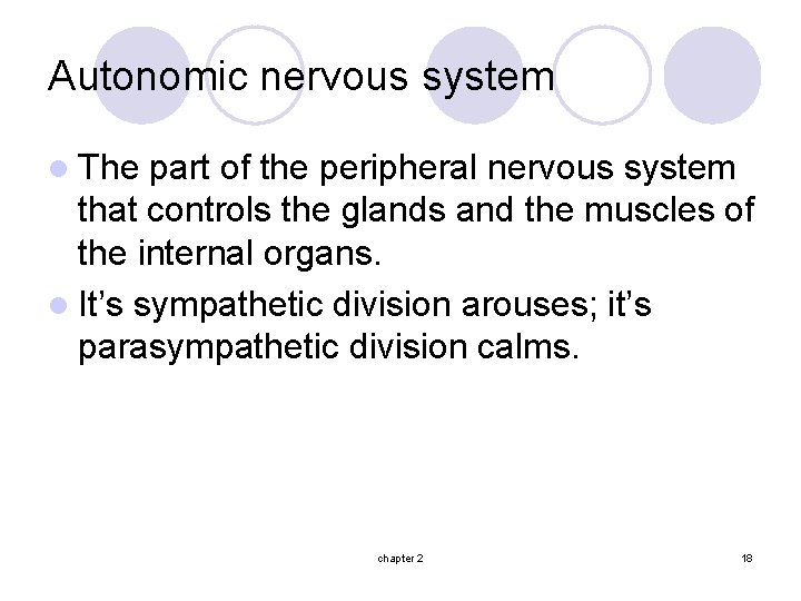 Autonomic nervous system l The part of the peripheral nervous system that controls the