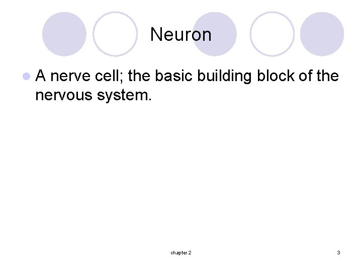 Neuron l. A nerve cell; the basic building block of the nervous system. chapter