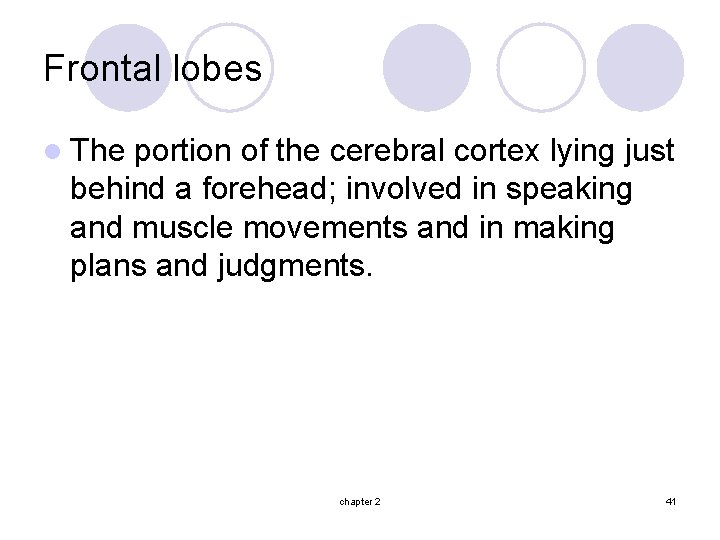 Frontal lobes l The portion of the cerebral cortex lying just behind a forehead;