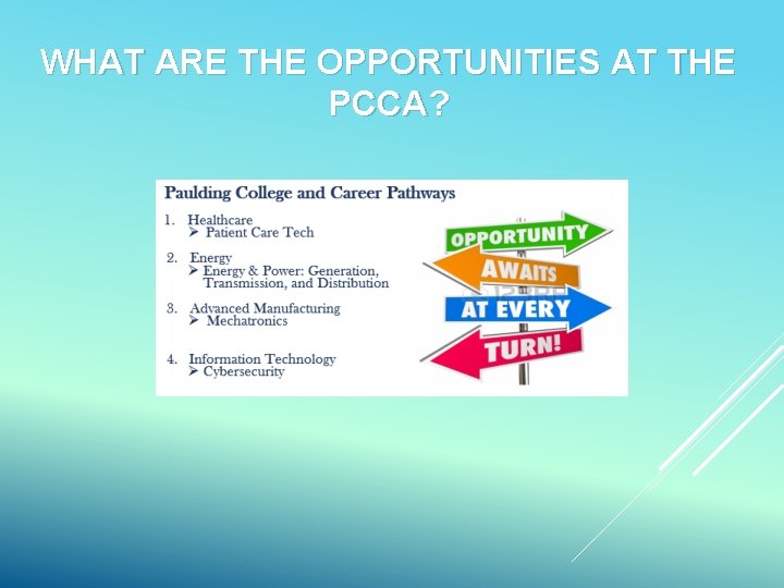 WHAT ARE THE OPPORTUNITIES AT THE PCCA? 