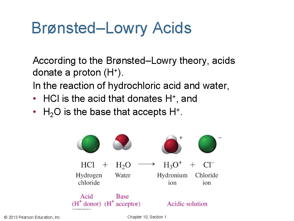 Brønsted–Lowry Acids According to the Brønsted–Lowry theory, acids donate a proton (H+). In the