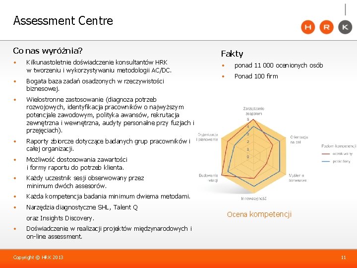 Assessment Centre Co nas wyróżnia? • Kilkunastoletnie doświadczenie konsultantów HRK w tworzeniu i wykorzystywaniu