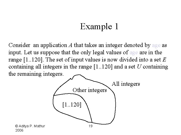 Example 1 Consider an application A that takes an integer denoted by age as