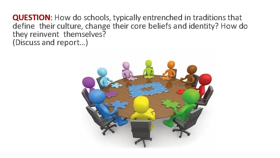 QUESTION: How do schools, typically entrenched in traditions that define their culture, change their