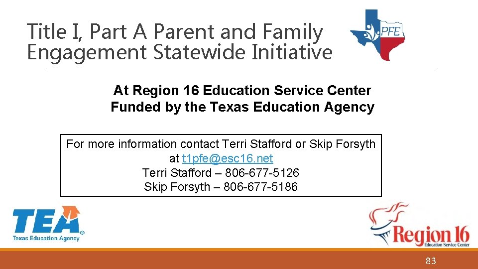 Title I, Part A Parent and Family Engagement Statewide Initiative At Region 16 Education