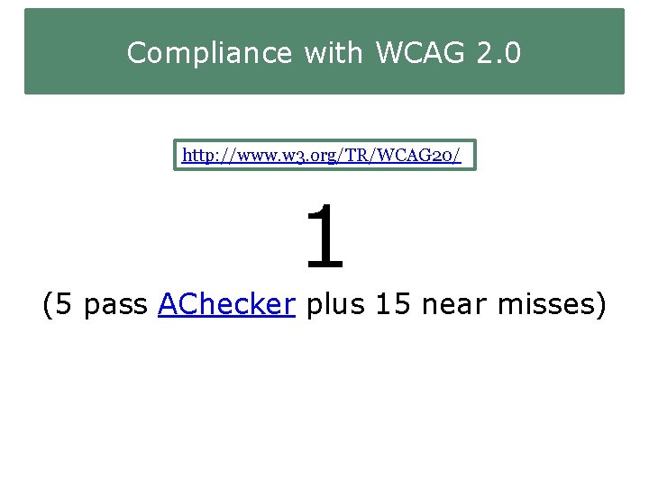 Compliance with WCAG 2. 0 http: //www. w 3. org/TR/WCAG 20/ 1 (5 pass