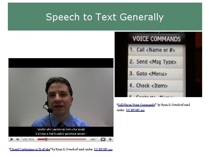 Speech to Text Generally “Cell Phone Voice Commands” by Ryan S. Overdorf used under