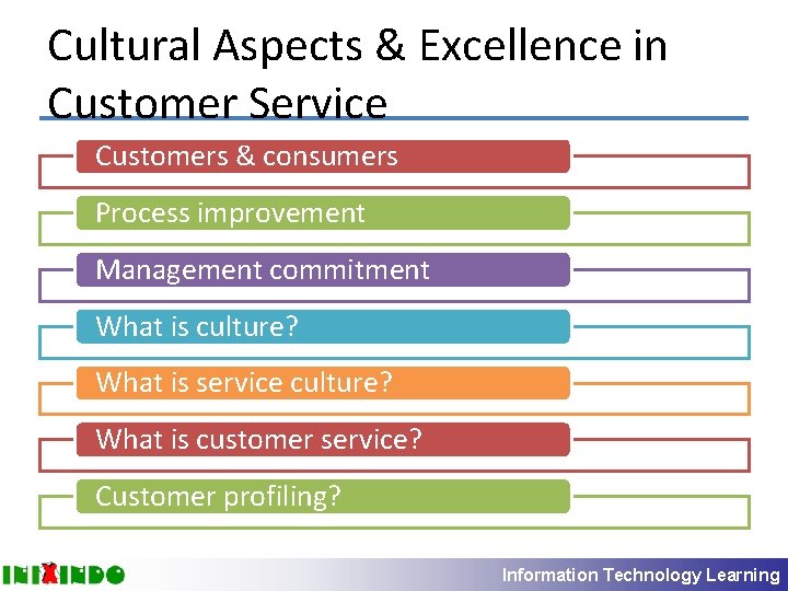 Cultural Aspects & Excellence in Customer Service Customers & consumers Process improvement Management commitment