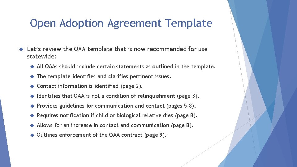 Open Adoption Agreement Template Let’s review the OAA template that is now recommended for