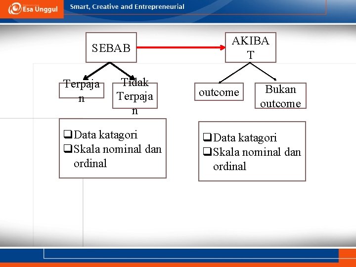 SEBAB Terpaja n Tidak Terpaja n q. Data katagori q. Skala nominal dan ordinal