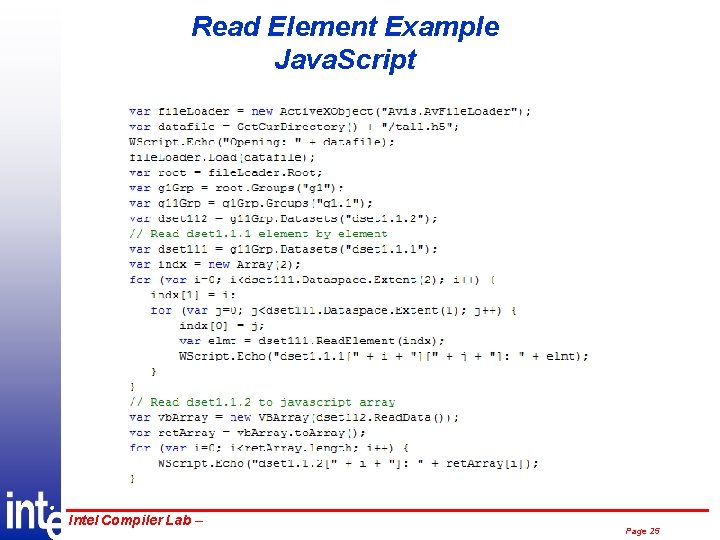Read Element Example Java. Script ® Intel Compiler Lab – Page 25 