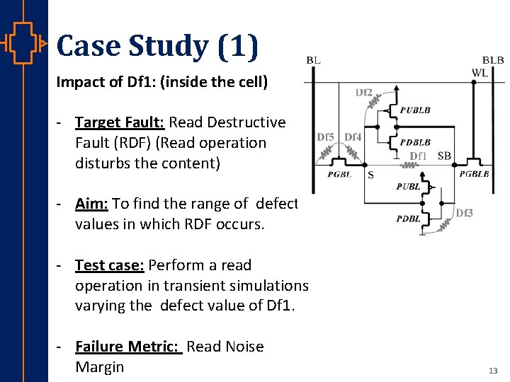 Case Study (1) Impact of Df 1: (inside the cell) - Target Fault: Read